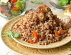 Buckwheat with chicken in a frying pan